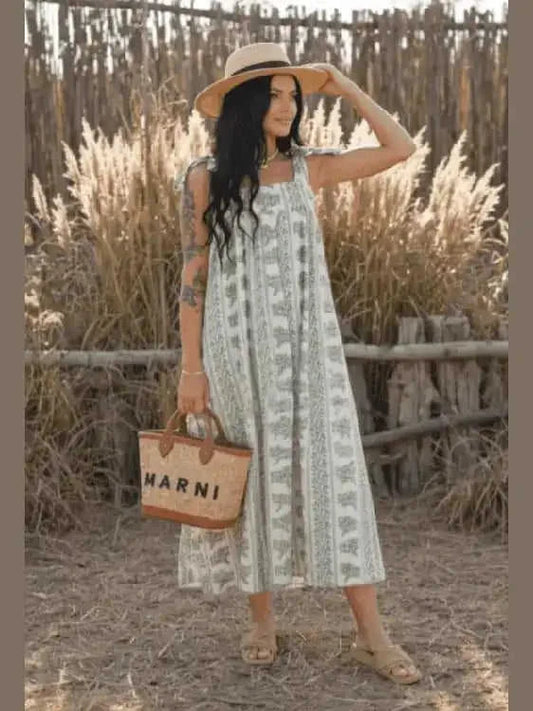 Printed Midi Dress with Square Neck - Stylish and Versatile Fashion Choice Eco My Home Dress Salty Season LLC ecomyhome.store United States
