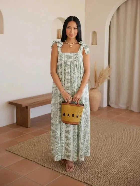 Printed Midi Dress with Square Neck - Stylish and Versatile Fashion Choice Eco My Home Dress Salty Season LLC ecomyhome.store United States