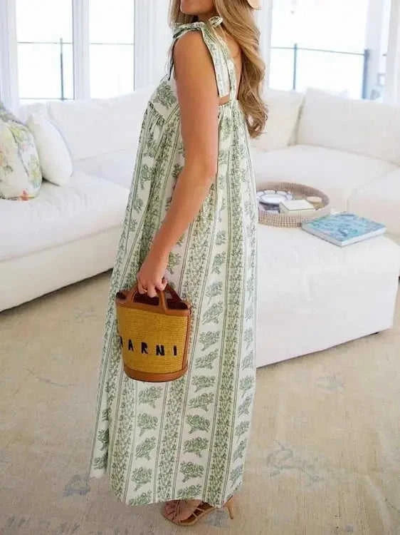 Printed Midi Dress with Square Neck - Stylish and Versatile Fashion Choice Eco My Home Dress Salty Season LLC ecomyhome.store United States