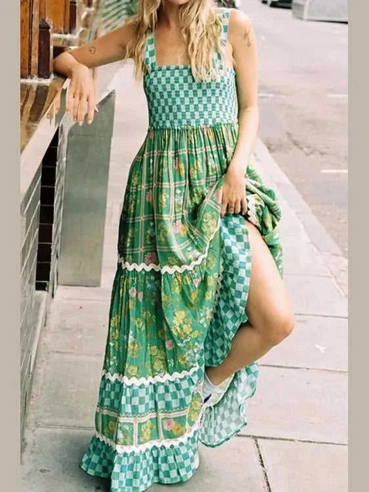 Printed Square Neck Tiered Dress Eco My Home Dresses Salty Season LLC ecomyhome.store United States
