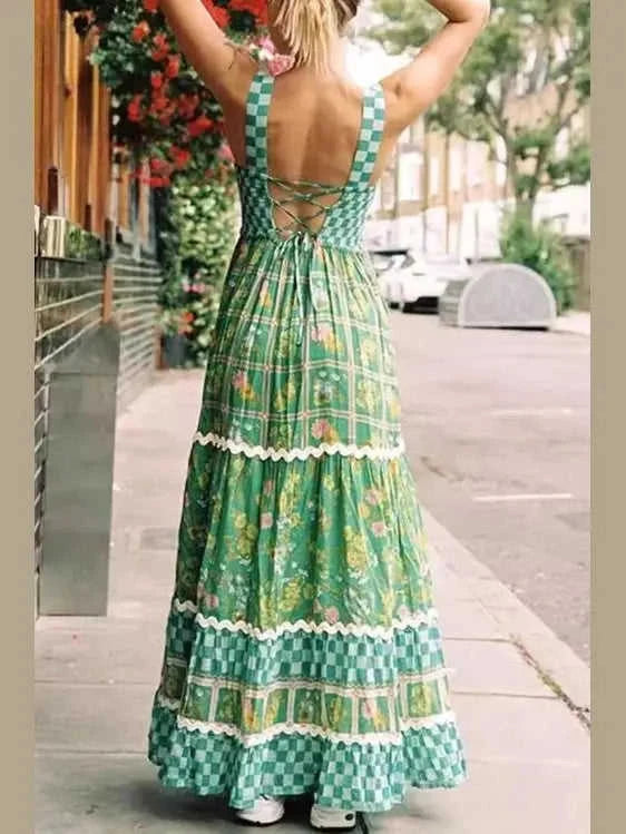 Printed Square Neck Tiered Dress Eco My Home Dresses Salty Season LLC ecomyhome.store United States