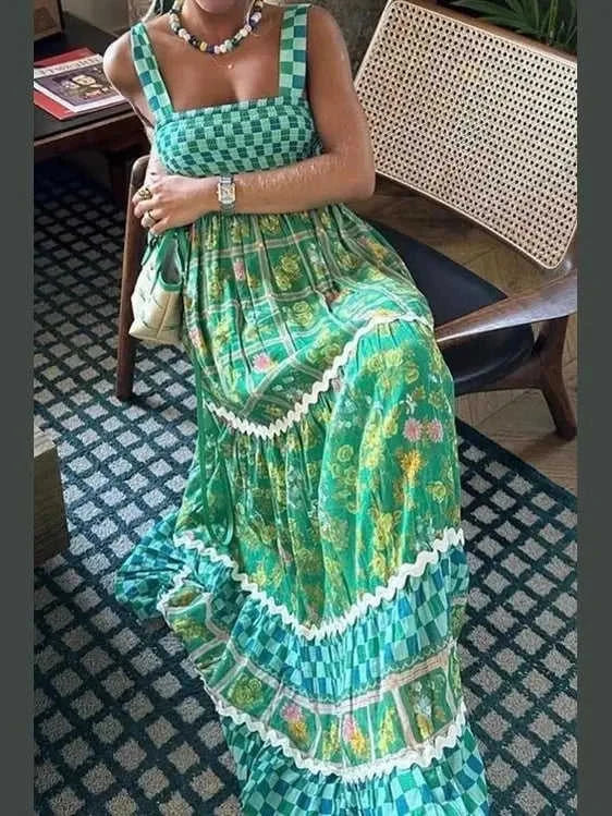 Printed Square Neck Tiered Dress Eco My Home Dresses Salty Season LLC ecomyhome.store United States