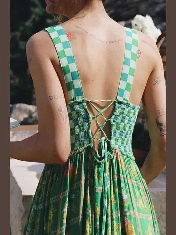 Printed Square Neck Tiered Dress Eco My Home Dresses Salty Season LLC ecomyhome.store United States