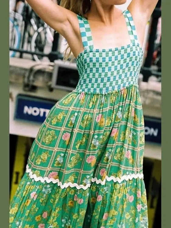 Printed Square Neck Tiered Dress Eco My Home Dresses Salty Season LLC ecomyhome.store United States