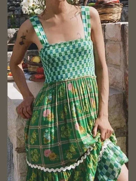 Printed Square Neck Tiered Dress Eco My Home Dresses Salty Season LLC ecomyhome.store United States