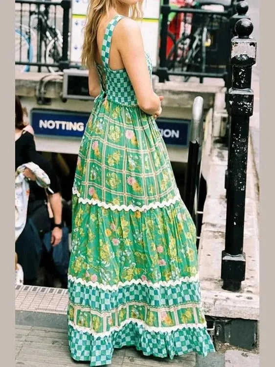 Printed Square Neck Tiered Dress Eco My Home Dresses Salty Season LLC ecomyhome.store United States