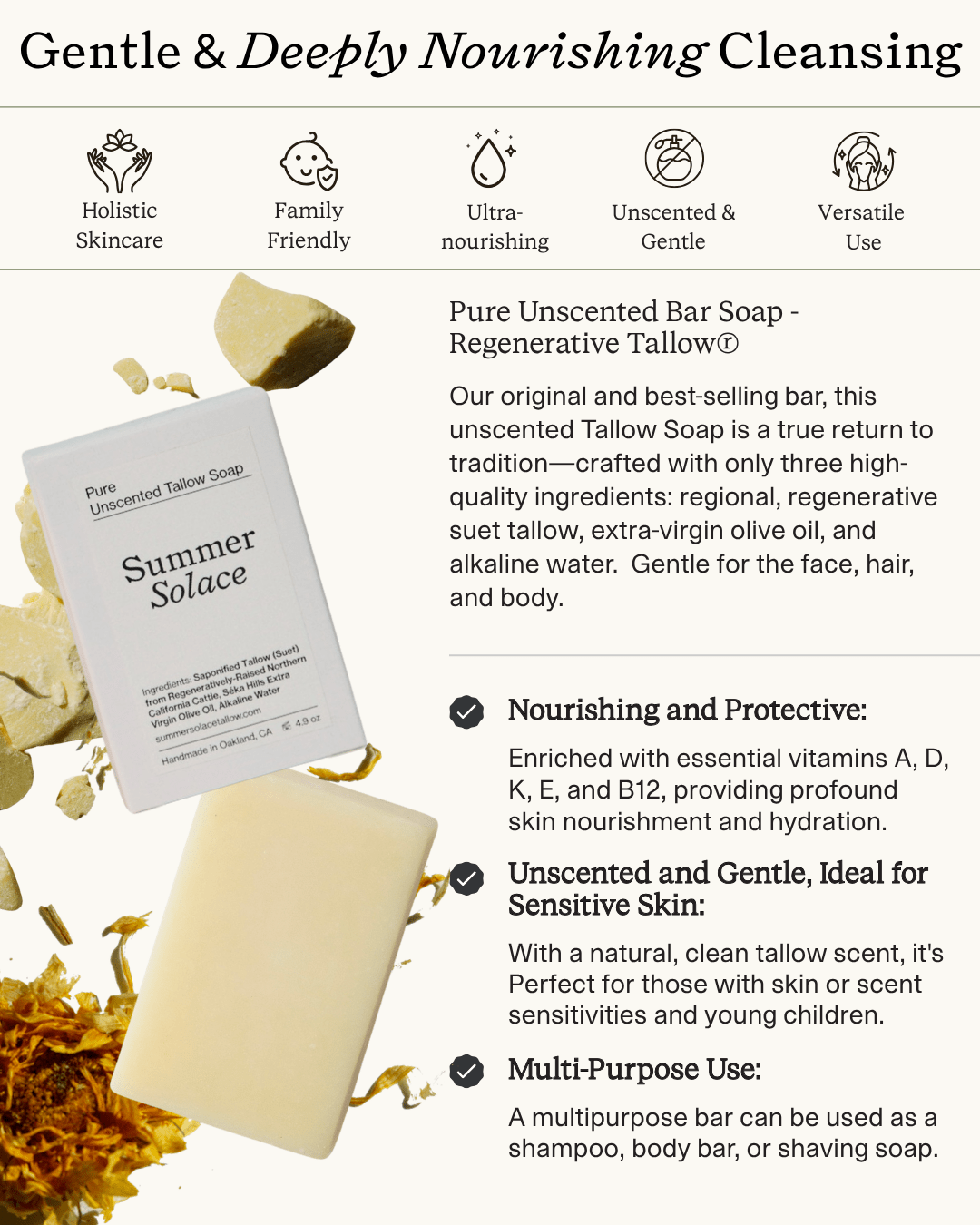 Pure Unscented Tallow Collection | Regenerative Skincare & Candle Set
