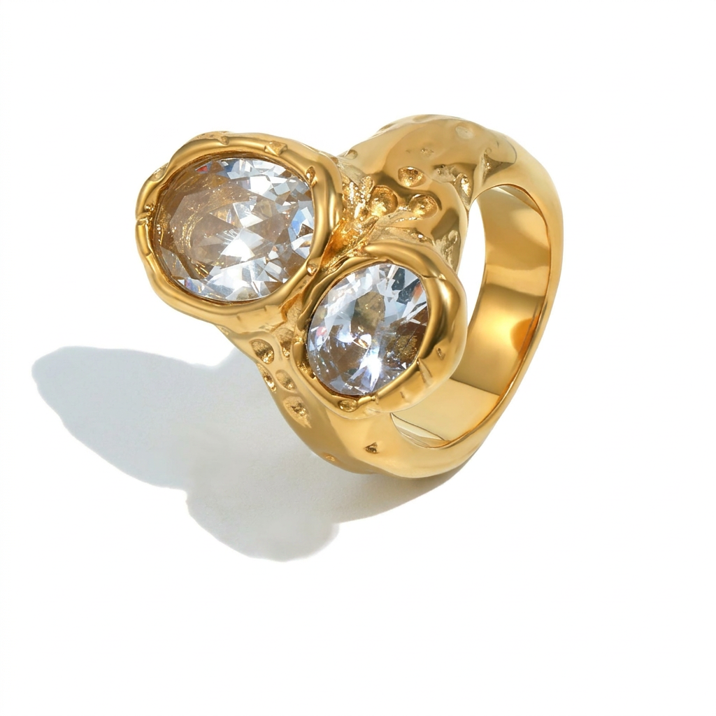 Golden Gold-Plated Zircon Statement Ring