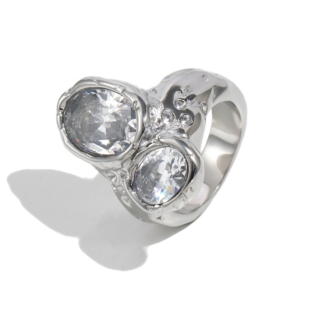 Golden Gold-Plated Zircon Statement Ring