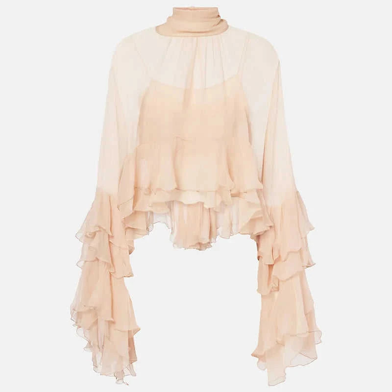 Radiant Mesh Lace Flare Blouse Eco My Home Apparel Boho Brown ecomyhome.store United States