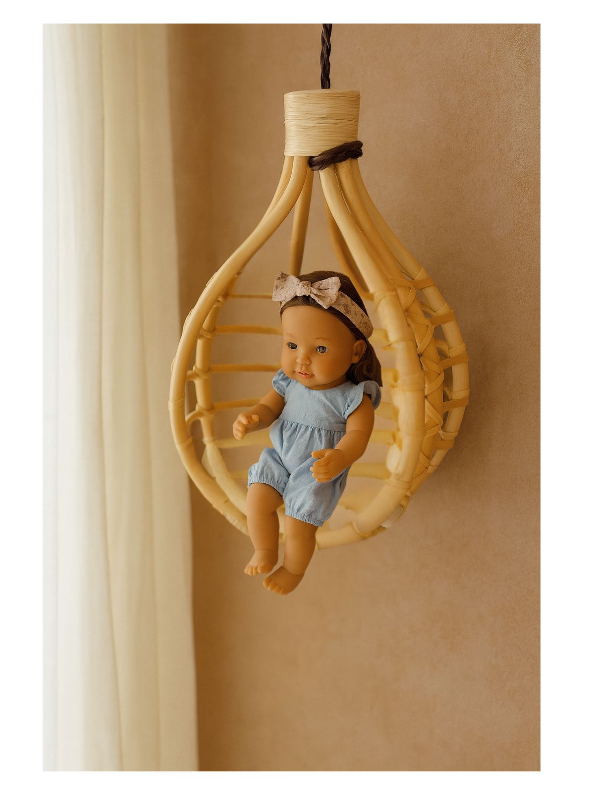 Rattan Doll Wall Hanger Chair – Boho Kids Room Decor & Gift for Girls | Handmade Nursery Wall Basket for Dolls