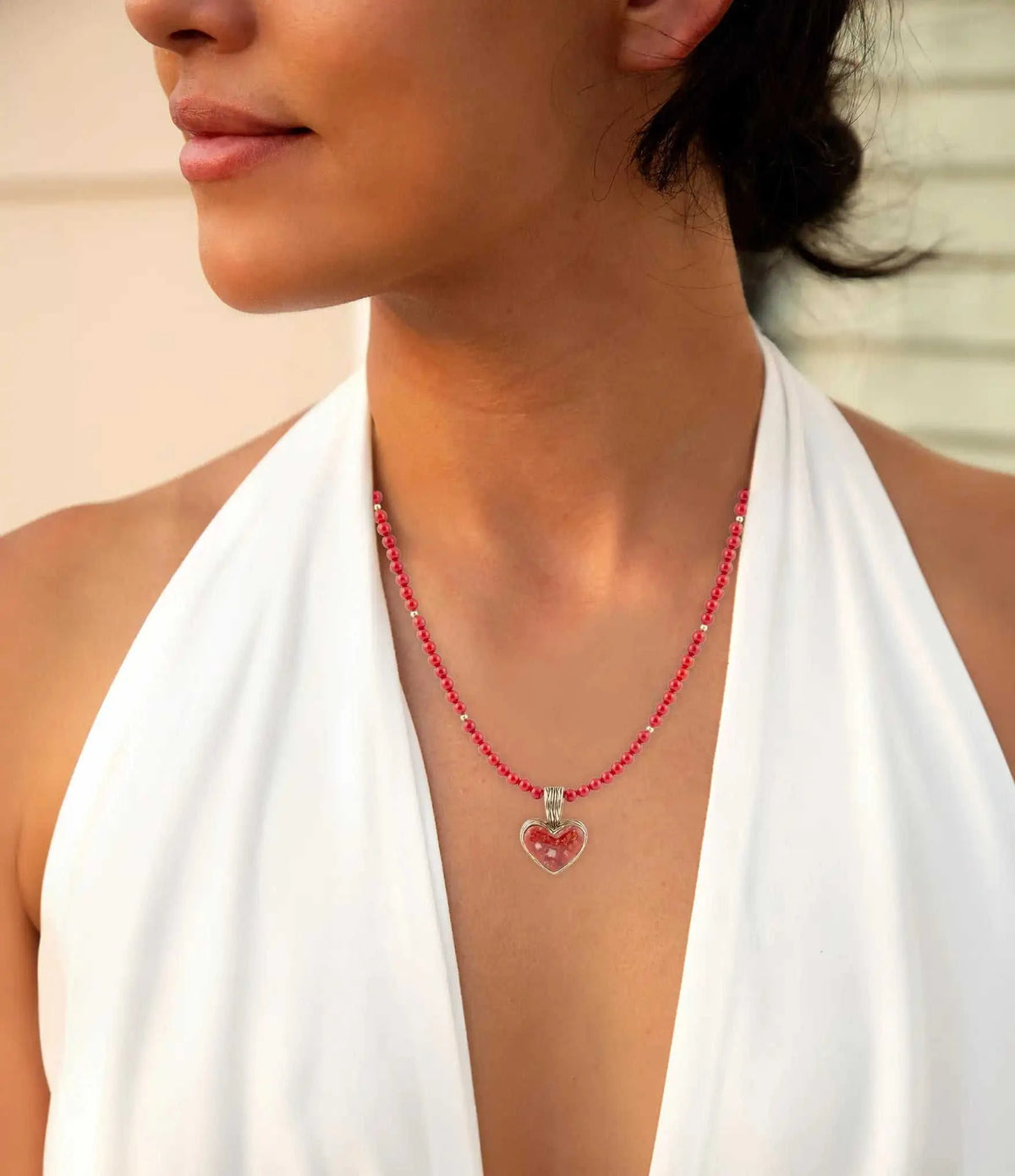 Red Coral Hart Pendant Golden Bronze Necklace Eco My Home Necklaces Barse Jewelry ecomyhome.store United States