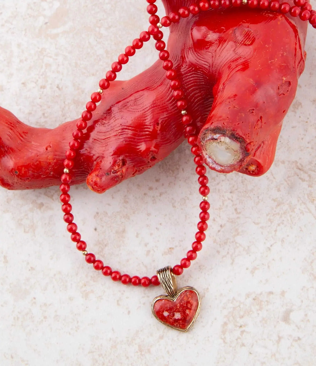 Red Coral Hart Pendant Golden Bronze Necklace Eco My Home Necklaces Barse Jewelry ecomyhome.store United States