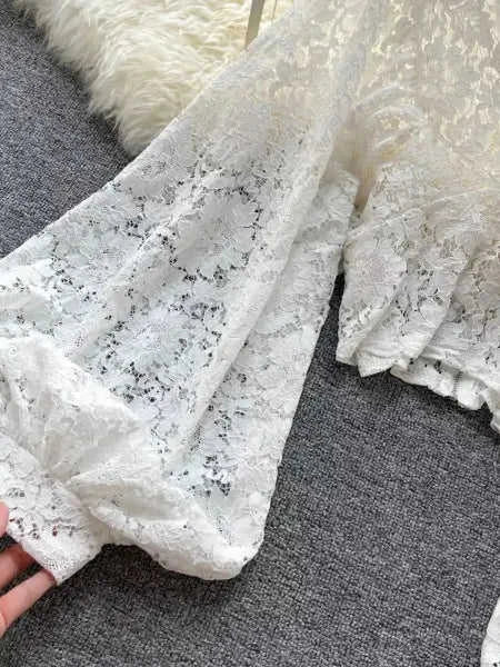 Refined Boho Lace Tie Back Long Sleeve Top Eco My Home top Salty Season LLC ecomyhome.store United States