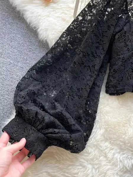 Refined Boho Lace Tie Back Long Sleeve Top Eco My Home top Salty Season LLC ecomyhome.store United States