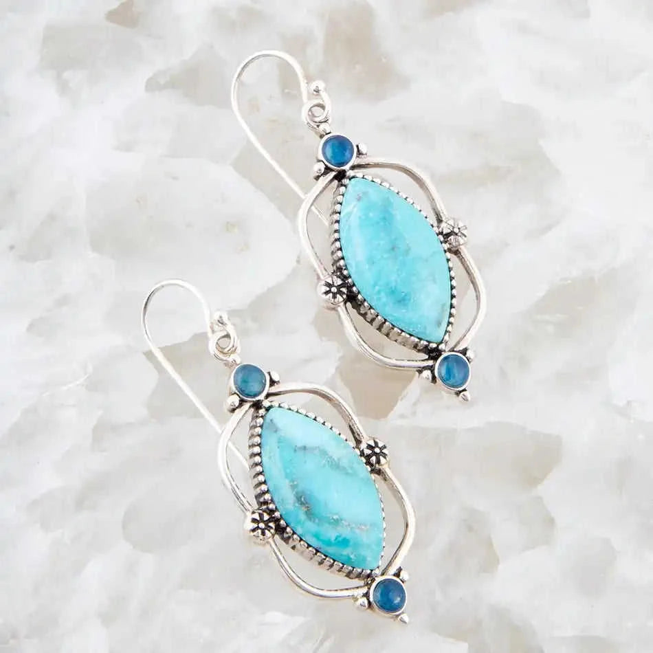Regal Blue Turquoise and Apatite Sterling Silver Drop Earrings Eco My Home Earrings Barse Jewelry ecomyhome.store United States