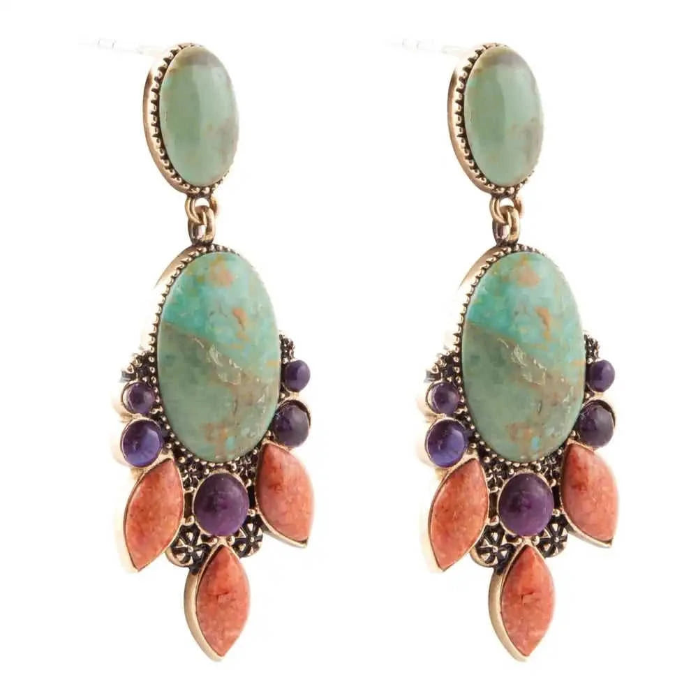 Regalia Blue Turquoise Purple and Orange Coral Goldden Post Drop Earrings Eco My Home Earrings Barse Jewelry ecomyhome.store United States