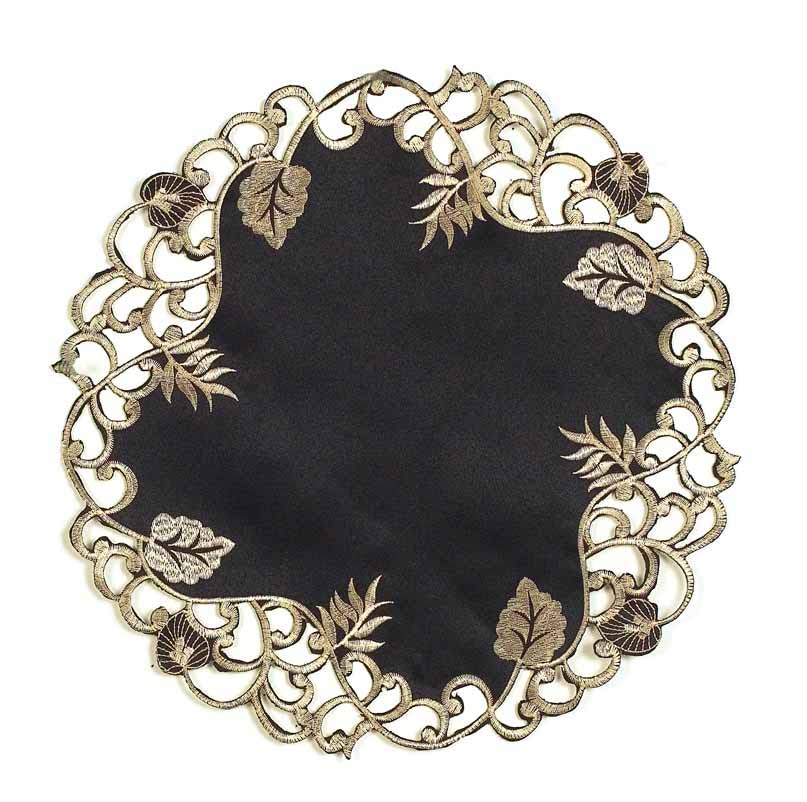 Midnight Gold – Black Gold Table Doilies, Tarantino Collection Decorative Table Linen 15 inch