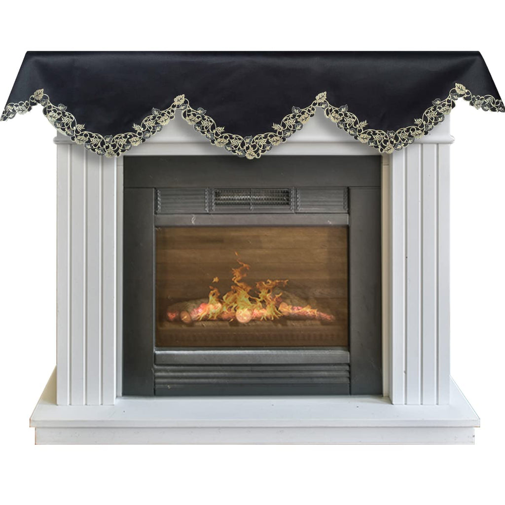 Midnight Gold – Black Gold Mantel Scarf, Tarantino Collection Decorative Home Accent 18*90 Inch