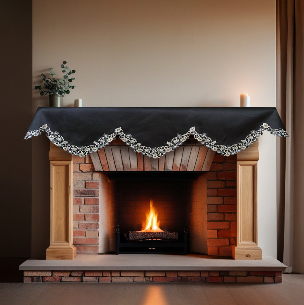 Midnight Gold – Black Gold Mantel Scarf, Tarantino Collection Decorative Home Accent 18*90 Inch