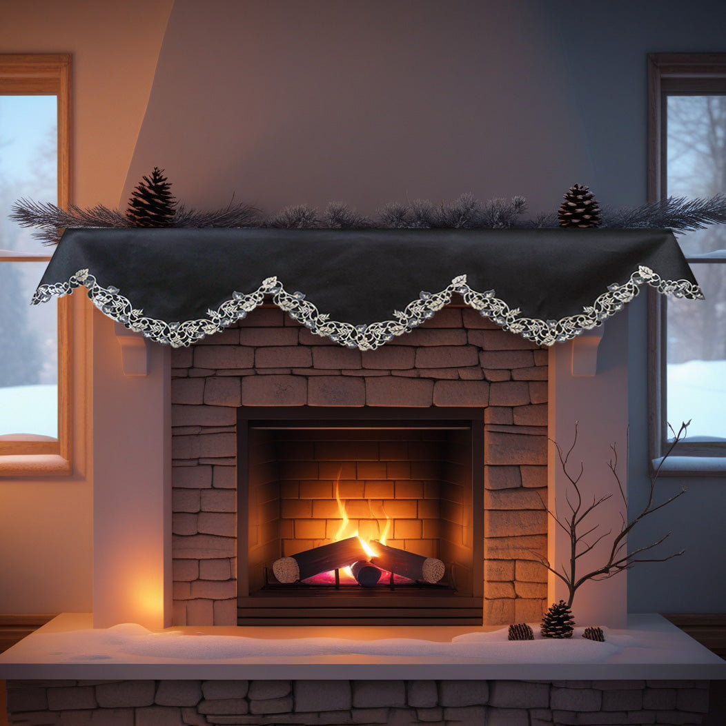 Midnight Gold – Black Gold Mantel Scarf, Tarantino Collection Decorative Home Accent 18*90 Inch