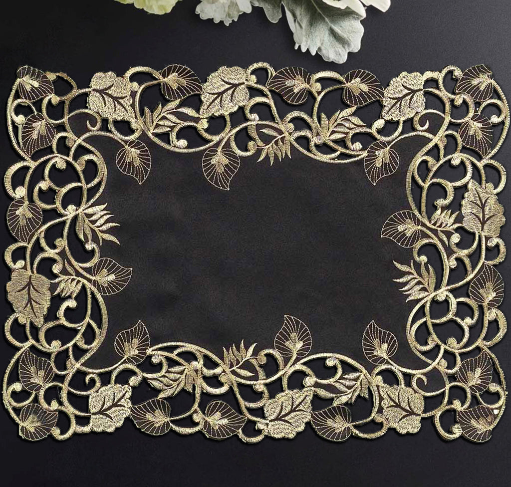 Midnight Gold – Black Gold Table Placemats, Tarantino Collection Elegant Dining Décor 12*18 inch
