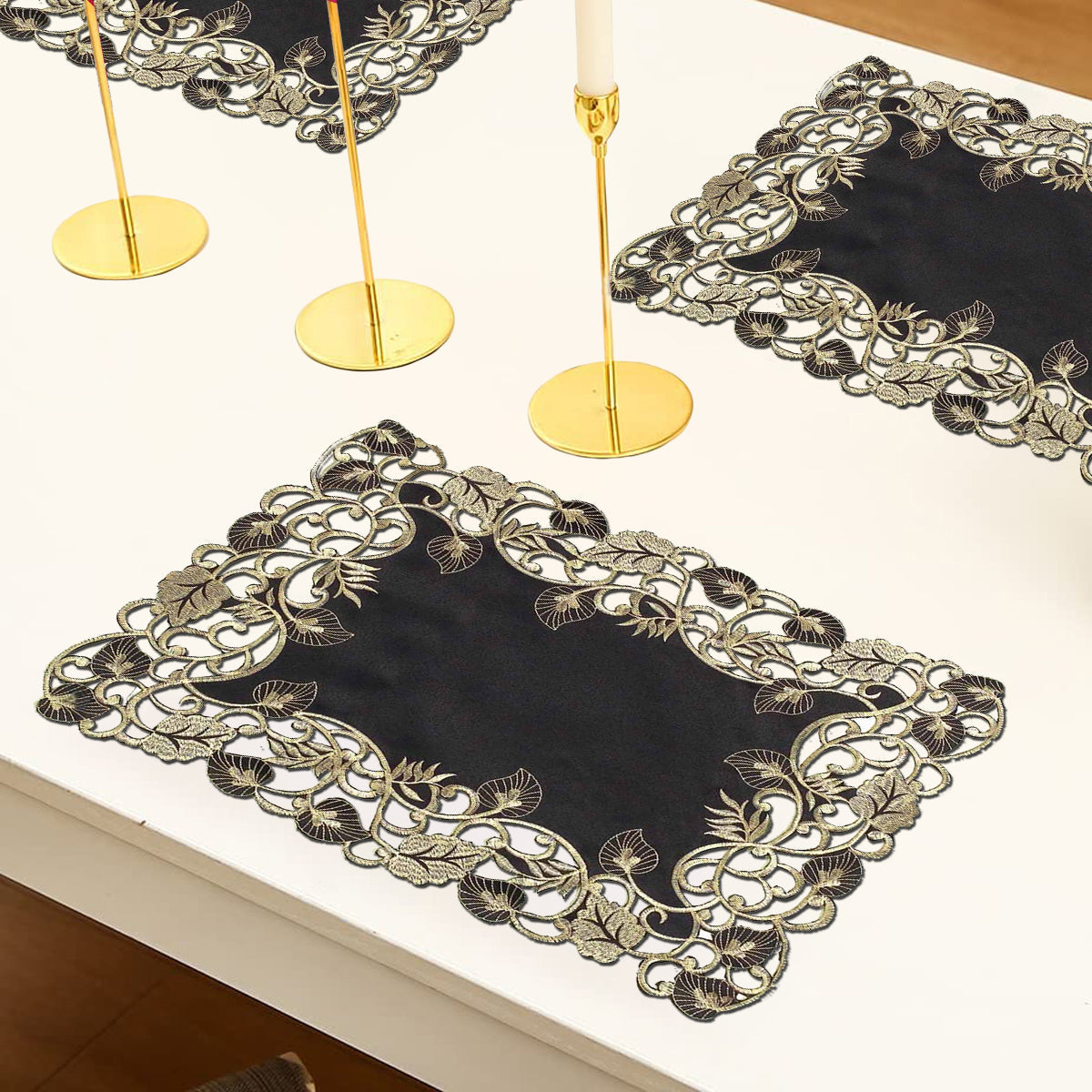 Midnight Gold – Black Gold Table Placemats, Tarantino Collection Elegant Dining Décor 12*18 inch
