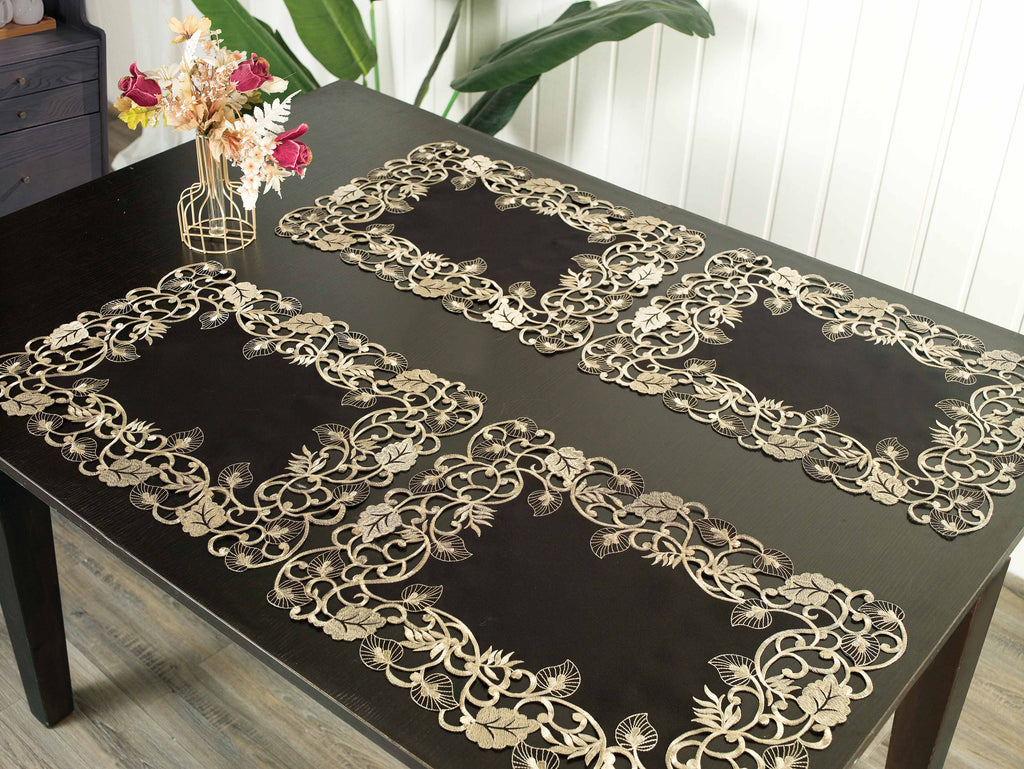 Midnight Gold – Black Gold Table Placemats, Tarantino Collection Elegant Dining Décor 12*18 inch