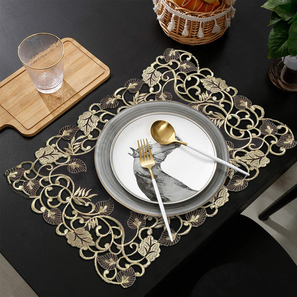 Midnight Gold – Black Gold Table Placemats, Tarantino Collection Elegant Dining Décor 12*18 inch
