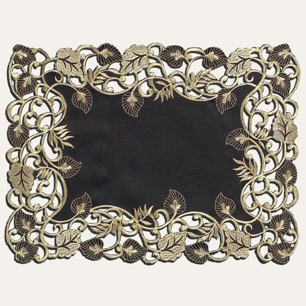 Midnight Gold – Black Gold Table Placemats, Tarantino Collection Elegant Dining Décor 12*18 inch