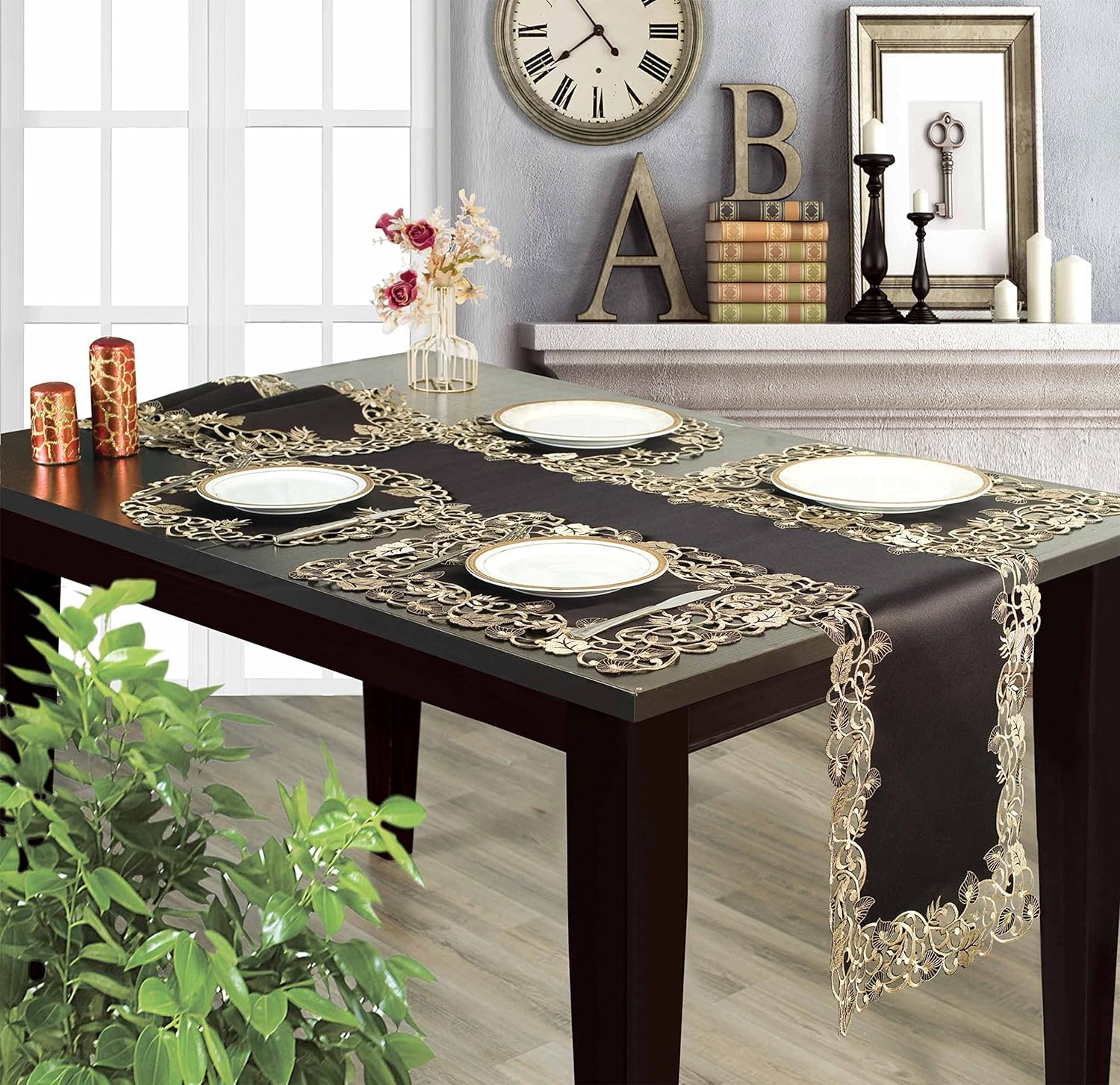 Midnight Gold – Black Gold Table Placemats, Tarantino Collection Elegant Dining Décor 12*18 inch
