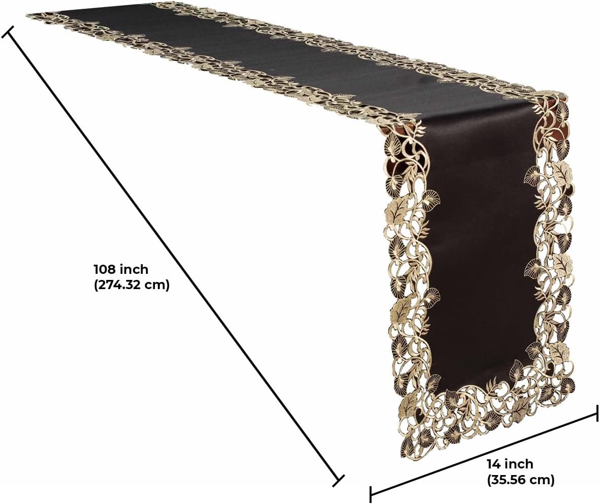Midnight Gold – Black Gold Table Runner, Tarantino Collection Decorative Table Linen 14*108 inch
