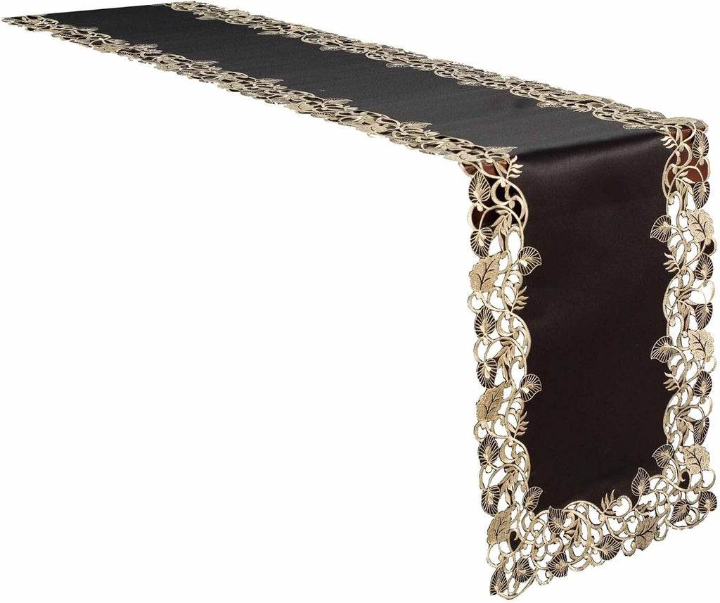 Midnight Gold – Black Gold Table Runner, Tarantino Collection Decorative Table Linen 14*108 inch