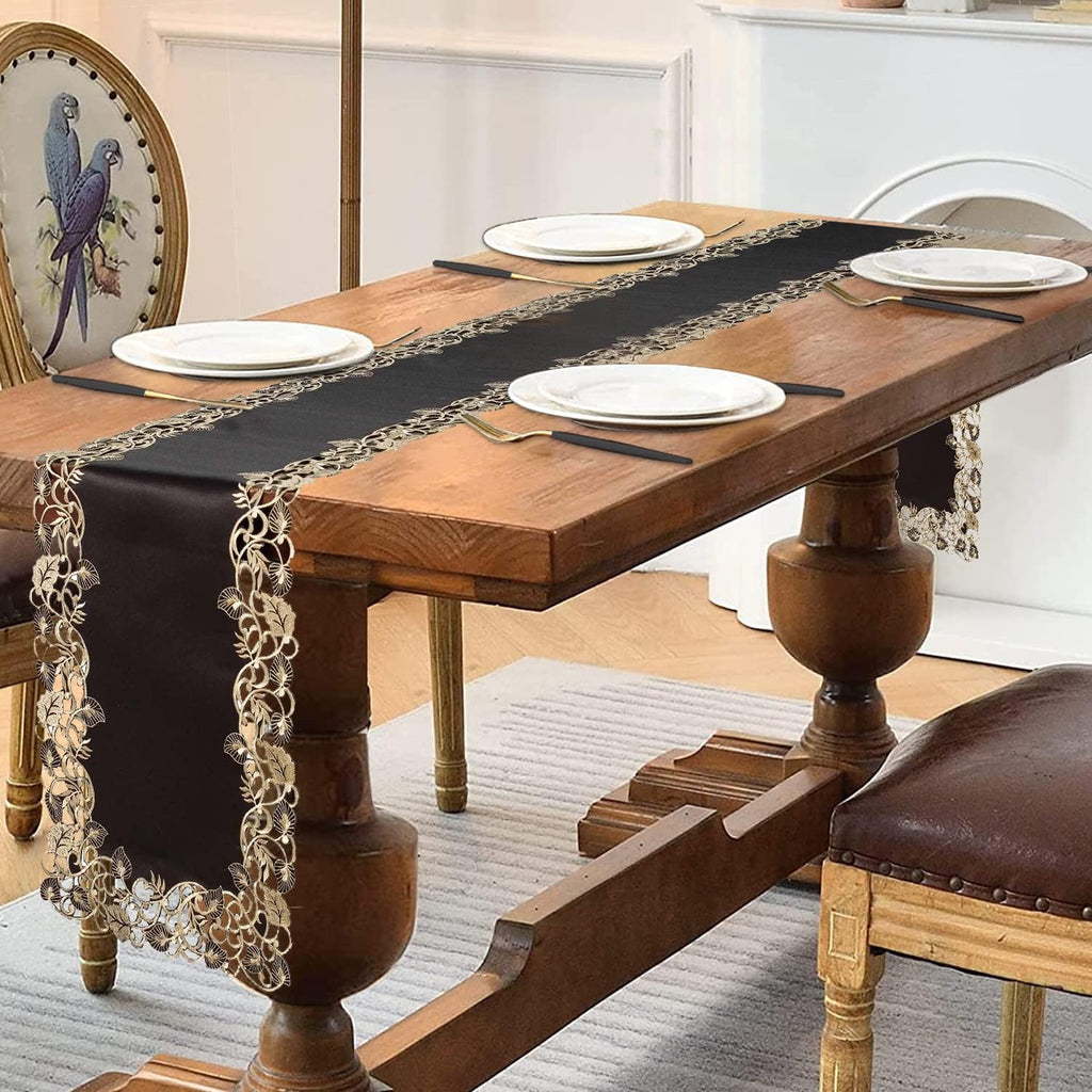 Midnight Gold – Black Gold Table Runner, Tarantino Collection Decorative Table Linen 14*108 inch