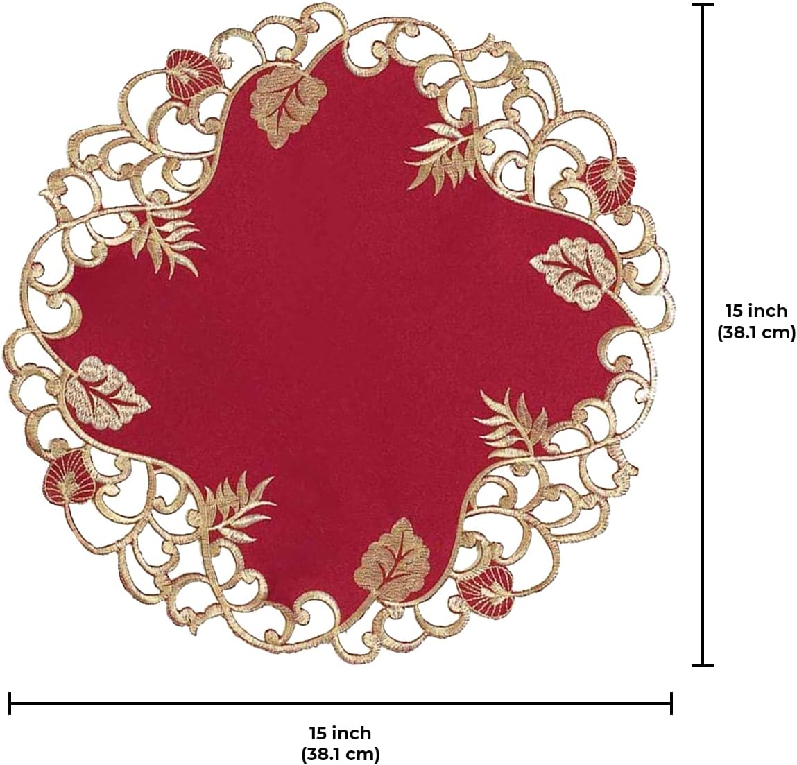 Royal Garnet – Burgundy Gold Table Doilies, Tarantino Collection Elegant Home Décor 15 inch