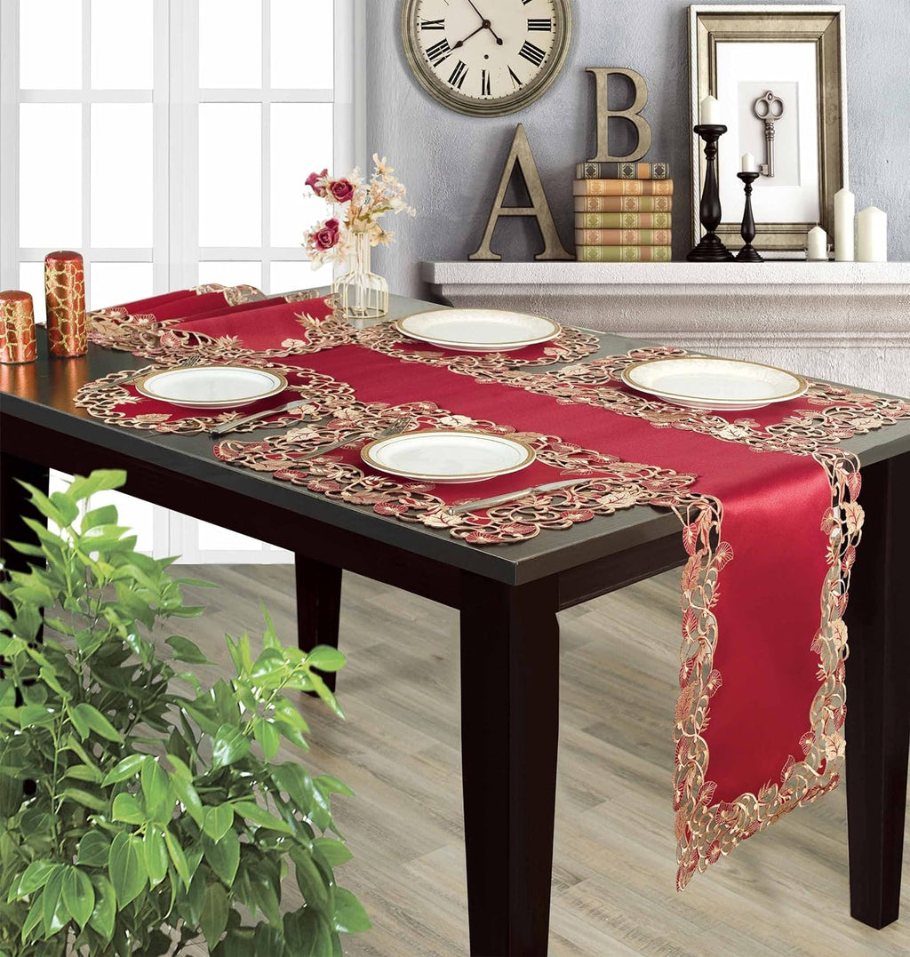 Royal Garnet – Burgundy Gold Table Doilies, Tarantino Collection Elegant Home Décor 15 inch