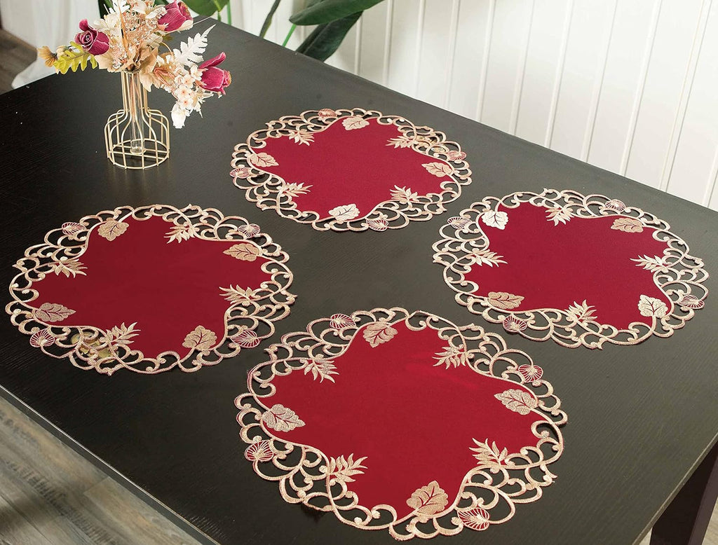 Royal Garnet – Burgundy Gold Table Doilies, Tarantino Collection Elegant Home Décor 15 inch