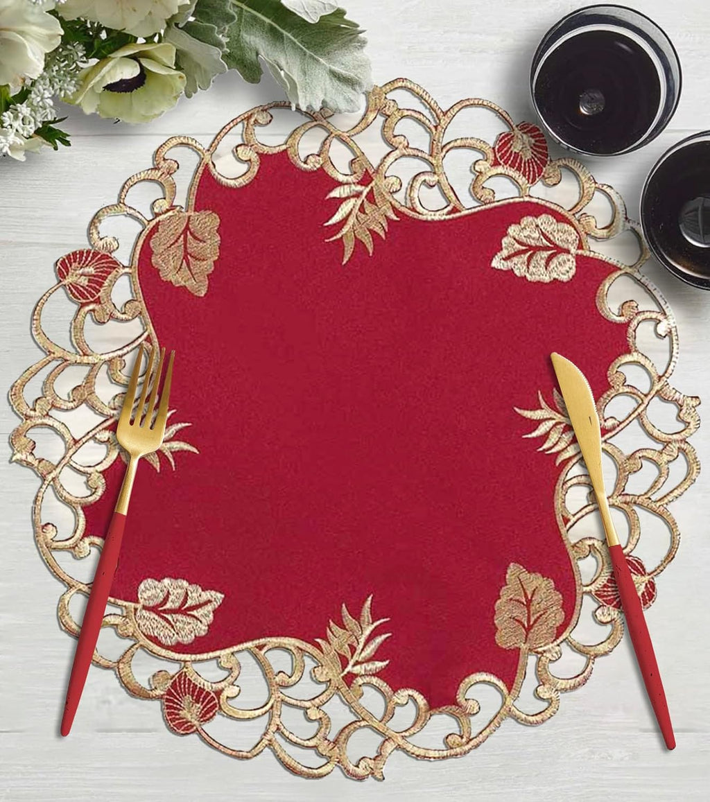 Royal Garnet – Burgundy Gold Table Doilies, Tarantino Collection Elegant Home Décor 15 inch