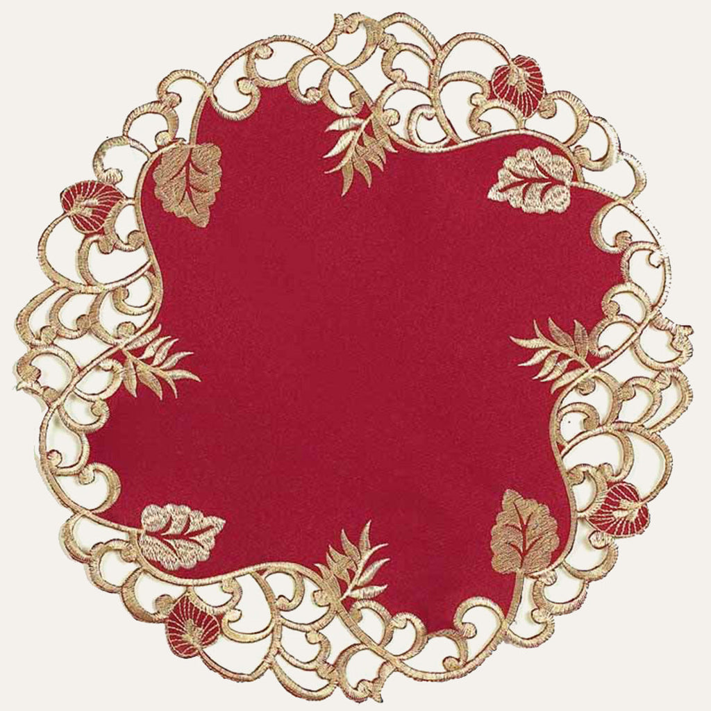Royal Garnet – Burgundy Gold Table Doilies, Tarantino Collection Elegant Home Décor 15 inch