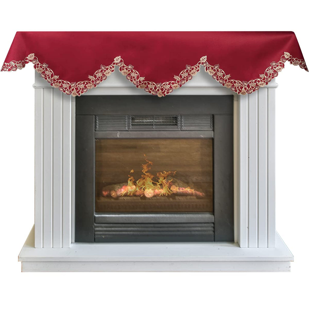 Royal Garnet – Burgundy Gold Mantel Scarf, Tarantino Collection Elegant Home Accent 18*90 Inch