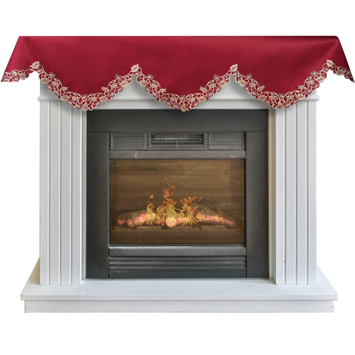 Royal Garnet – Burgundy Gold Mantel Scarf, Tarantino Collection Elegant Home Accent 18*90 Inch