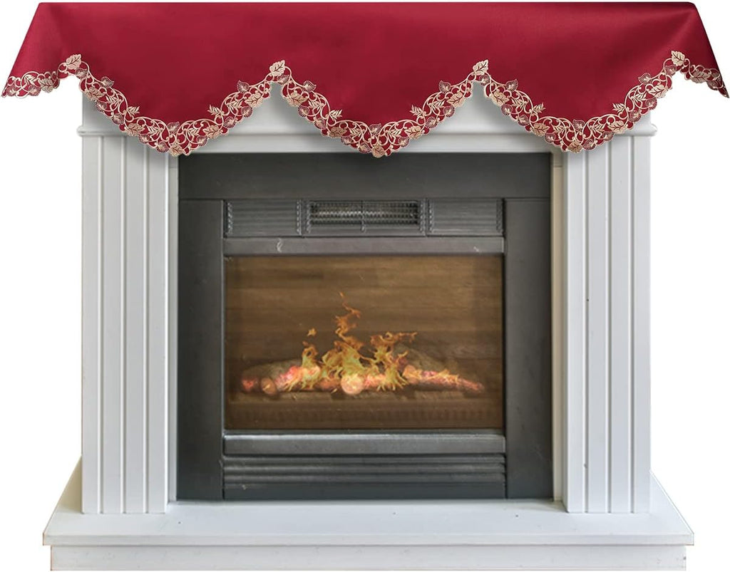 Royal Garnet – Burgundy Gold Mantel Scarf, Tarantino Collection Elegant Home Accent 18*90 Inch