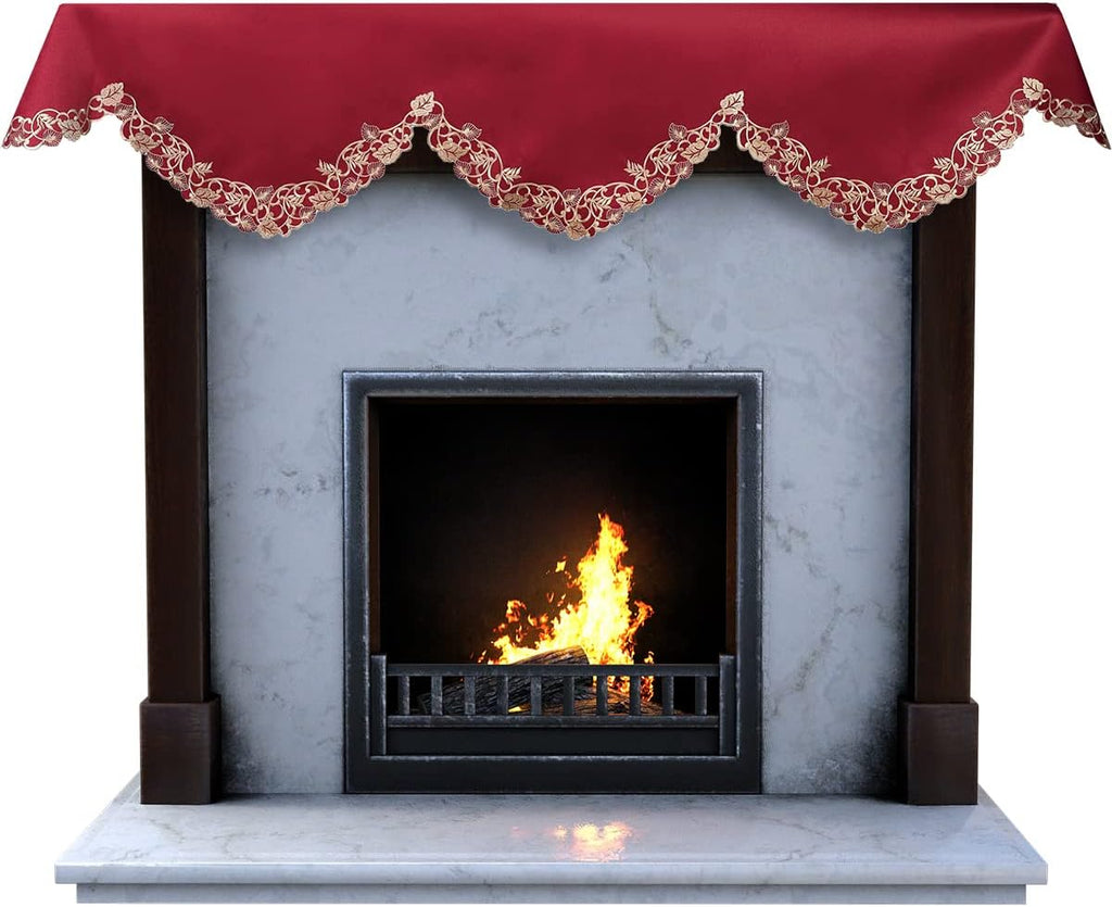 Royal Garnet – Burgundy Gold Mantel Scarf, Tarantino Collection Elegant Home Accent 18*90 Inch