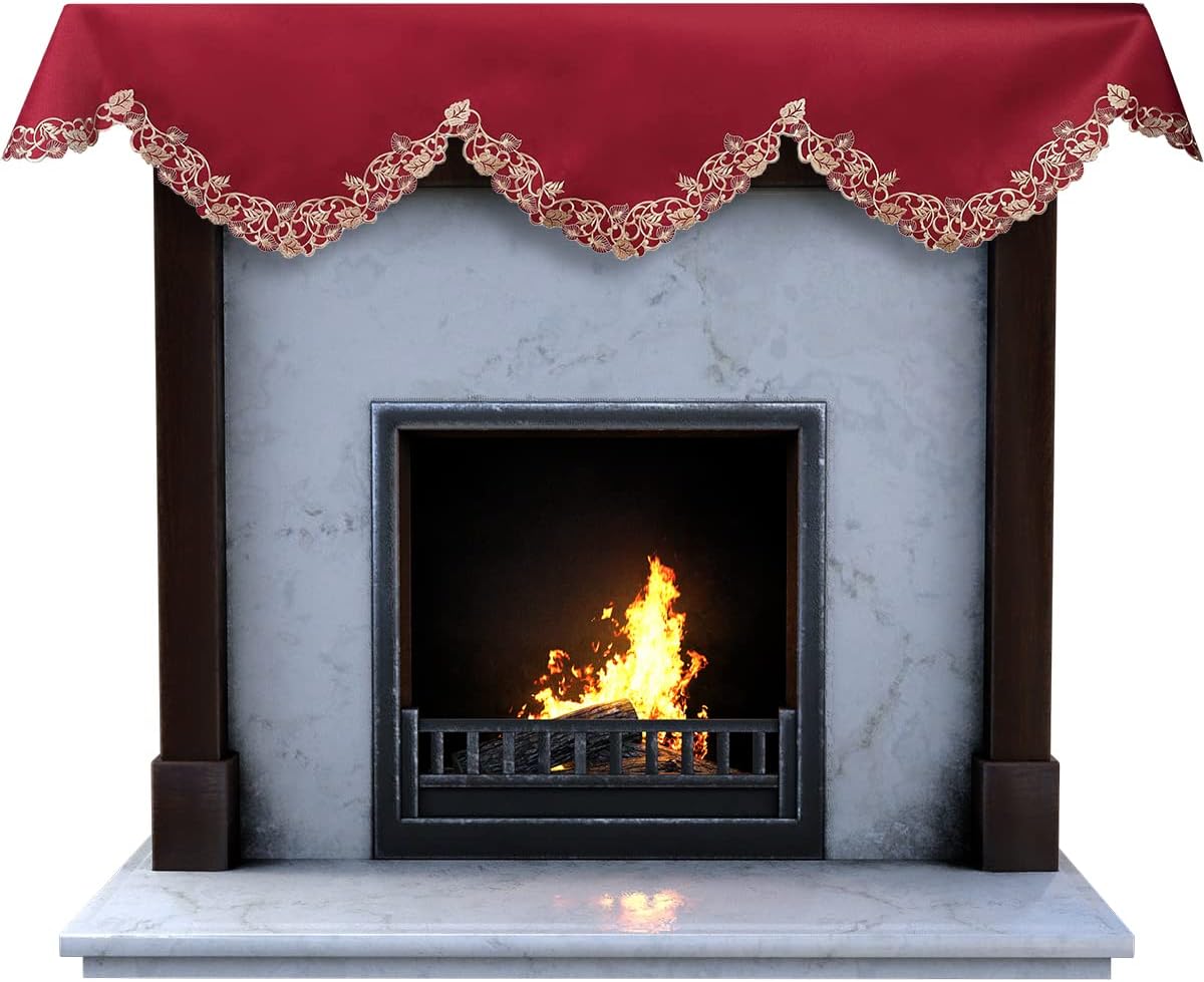 Royal Garnet – Burgundy Gold Mantel Scarf, Tarantino Collection Elegant Home Accent 18*90 Inch