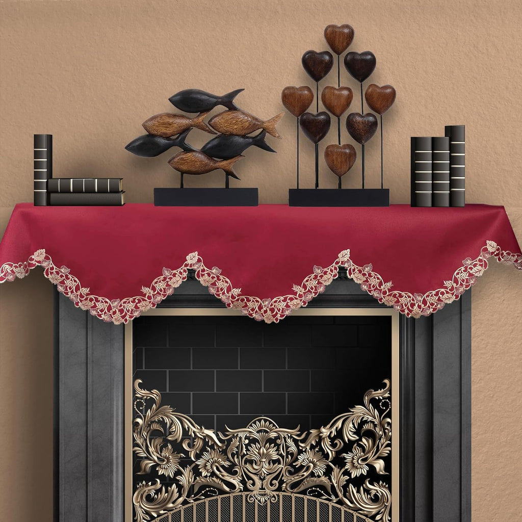 Royal Garnet – Burgundy Gold Mantel Scarf, Tarantino Collection Elegant Home Accent 18*90 Inch