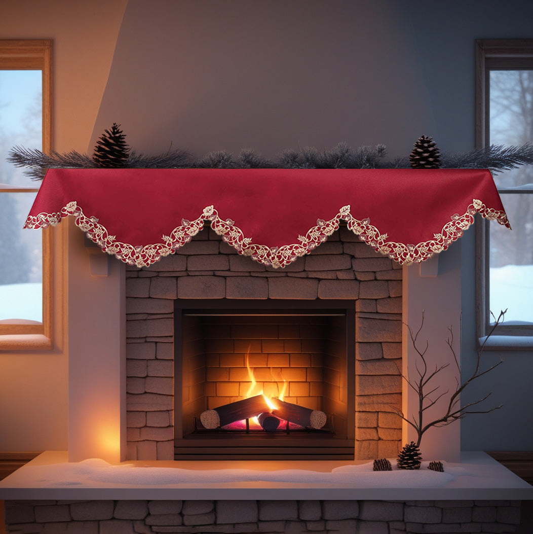 Royal Garnet – Burgundy Gold Mantel Scarf, Tarantino Collection Elegant Home Accent 18*90 Inch