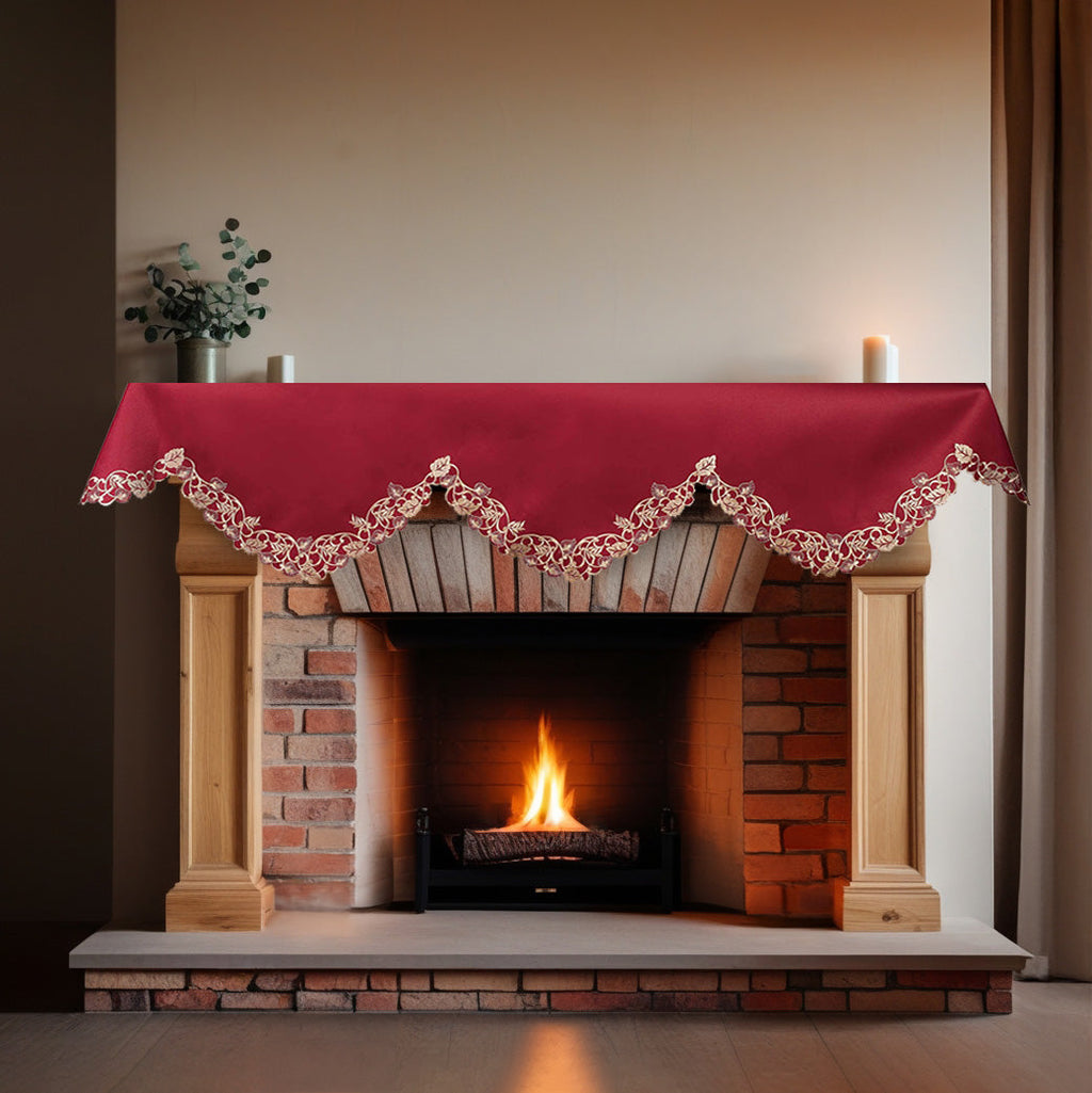 Royal Garnet – Burgundy Gold Mantel Scarf, Tarantino Collection Elegant Home Accent 18*90 Inch