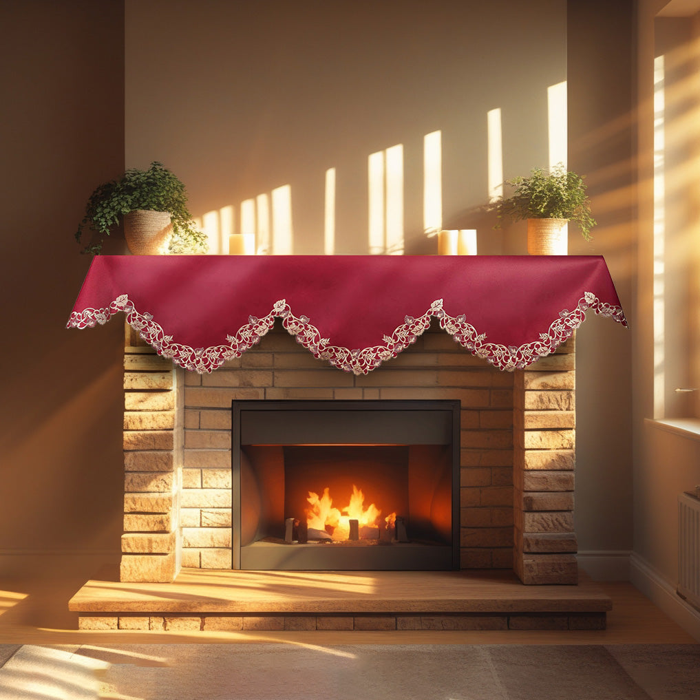 Royal Garnet – Burgundy Gold Mantel Scarf, Tarantino Collection Elegant Home Accent 18*90 Inch