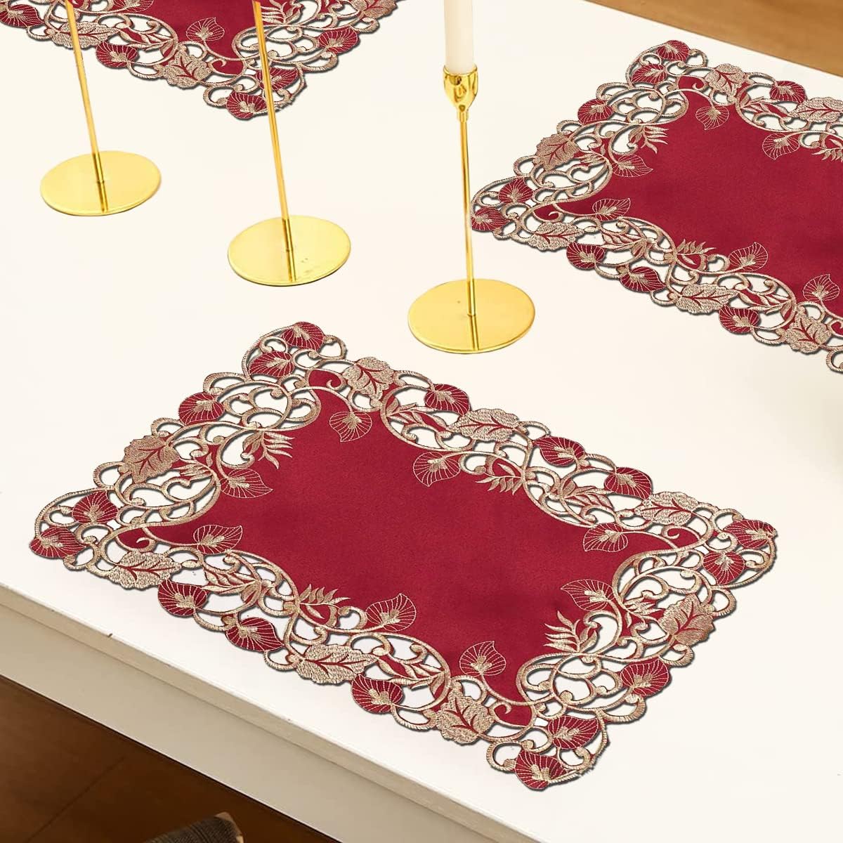 Royal Garnet – Burgundy Gold Table Placemats, Tarantino Collection Elegant Dining Décor 12*18 inch