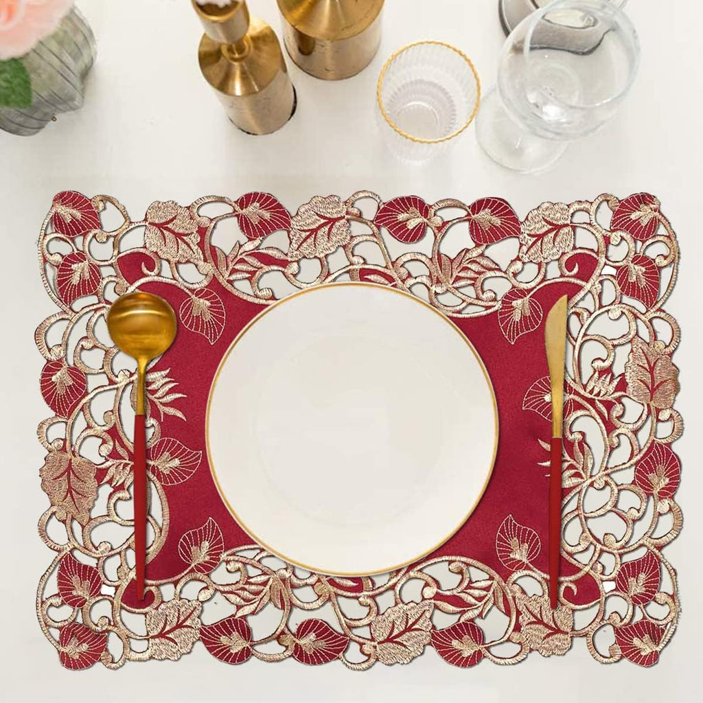 Royal Garnet – Burgundy Gold Table Placemats, Tarantino Collection Elegant Dining Décor 12*18 inch